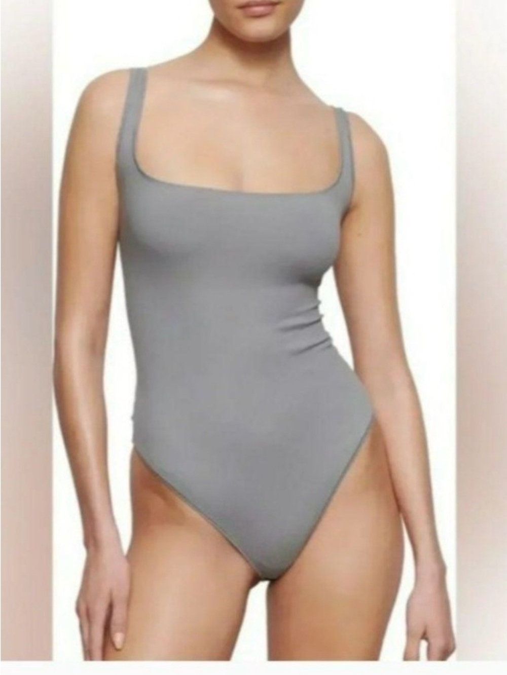 SKIMS Cotton Ribbed Bodysuit (blue/grey)